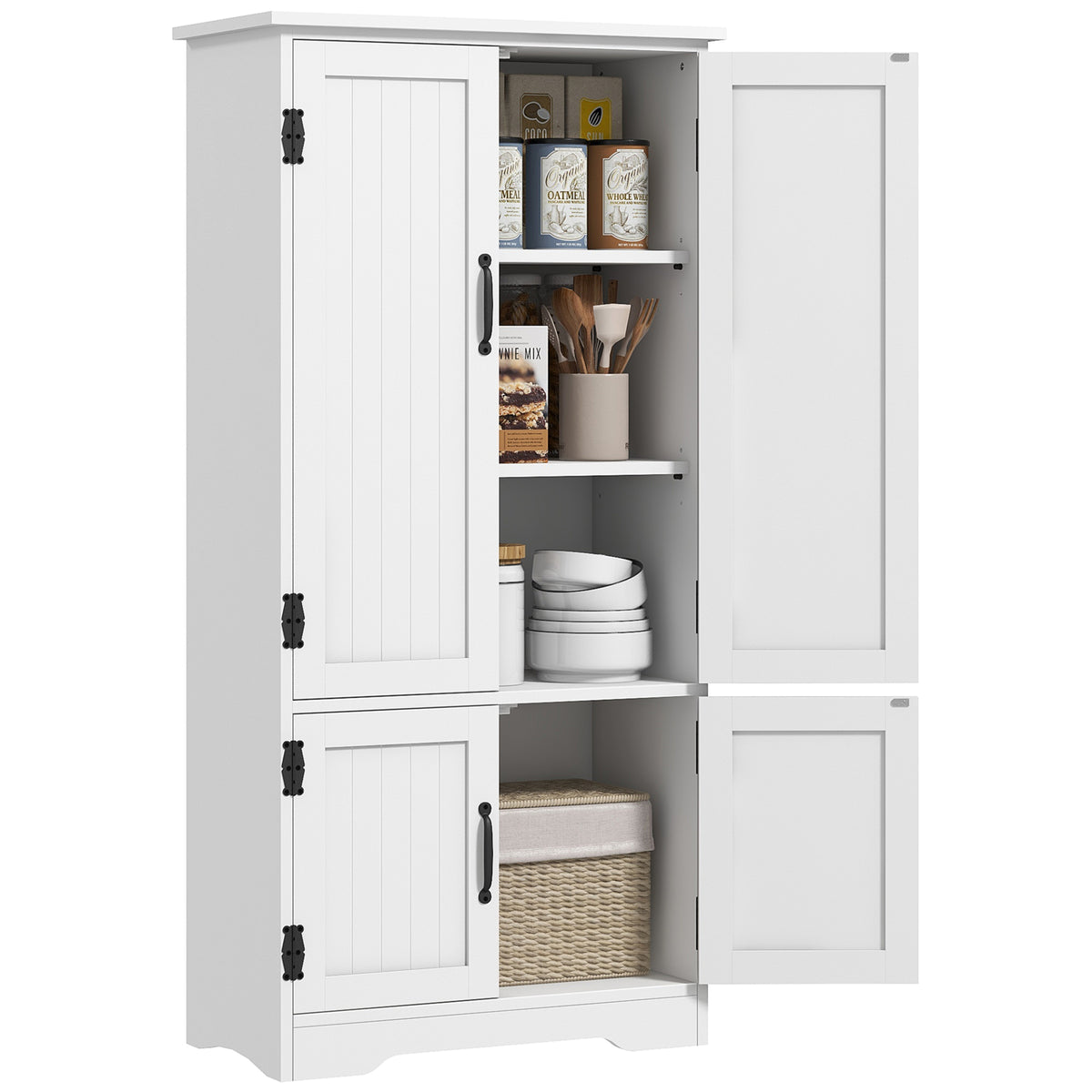 Buffet de cuisine armoire de cuisine contemporaine multi-rangements 2 placards 3 étagères 60 x 30 x 123 cm blanc-0