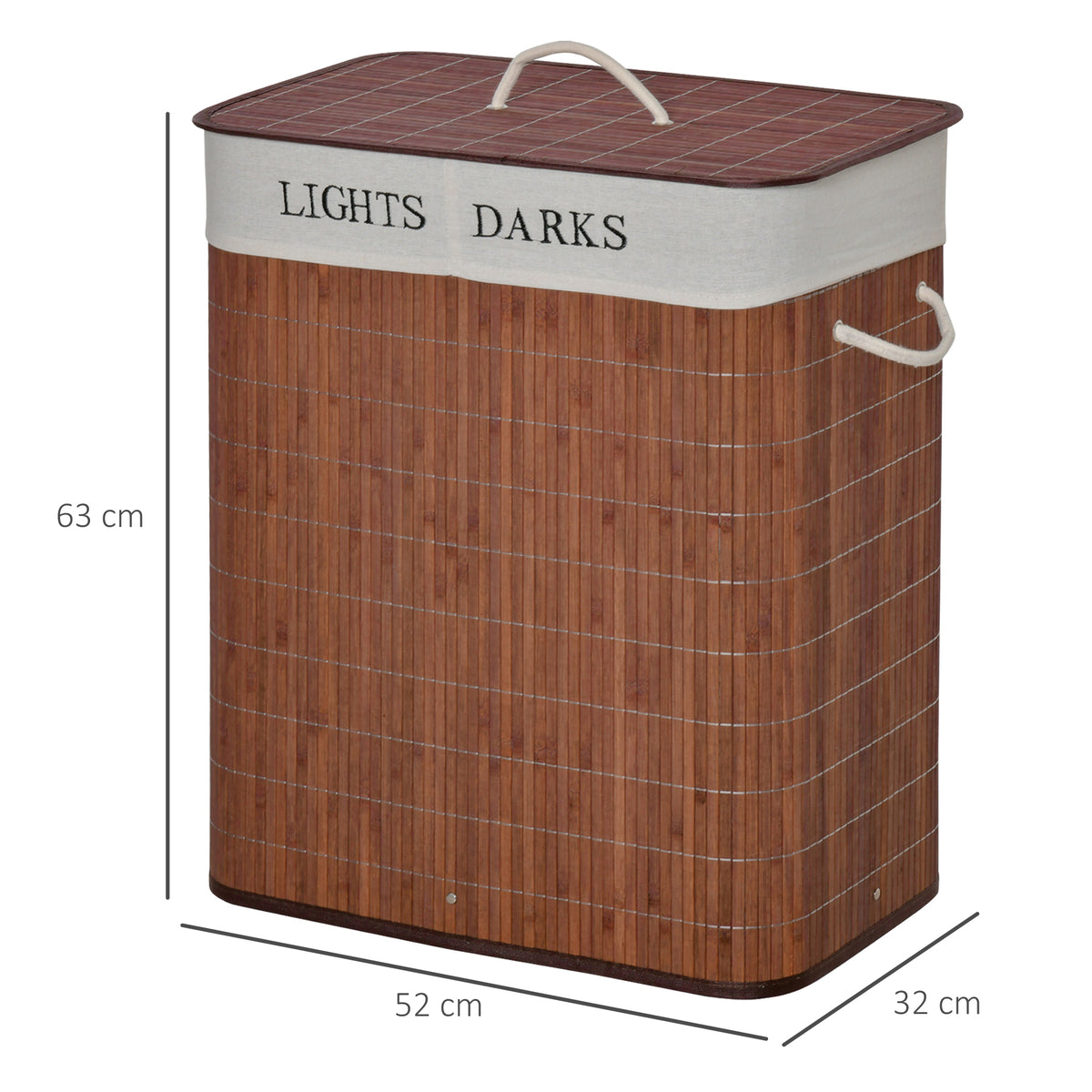 Panier à linge 100L avec 2 bacs bambou pliable couvercle poignée avec Sac amovible et lavable marron-2