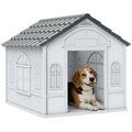 Niche pour Chien Extérieur pour Chiens Moyens et Grands, Maison pour Chien en PP Imperméable avec Toit en Pente, Porte Avant Ouverte et Ouverture d'Aération au-Dessus, 65 x 75,7 x 63 cm, Gris-0
