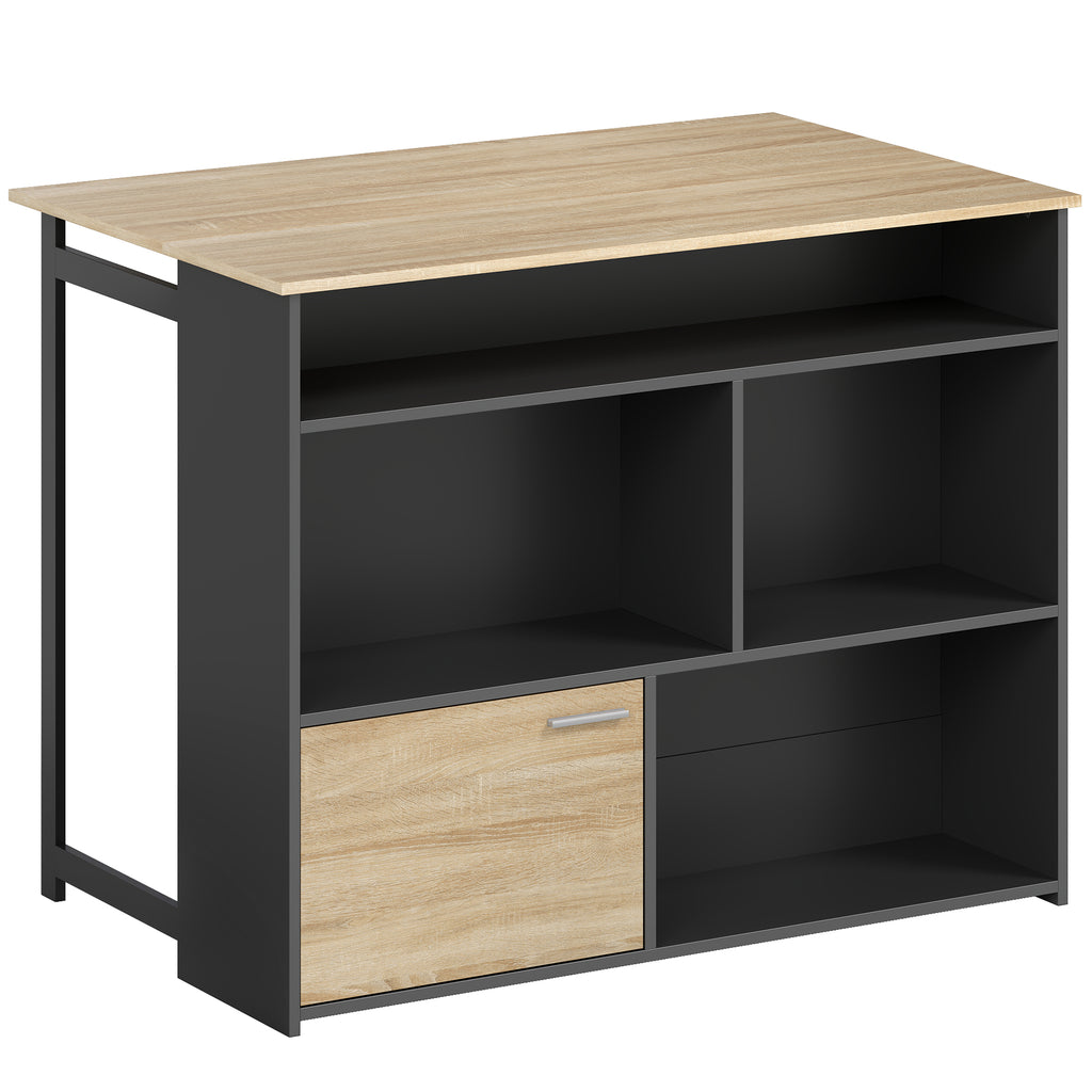 Table de bar extensible avec abattant, table haute cuisine, 1 placard et 4 compartiments ouverts, 116x79,6x90,5cm, noir-0