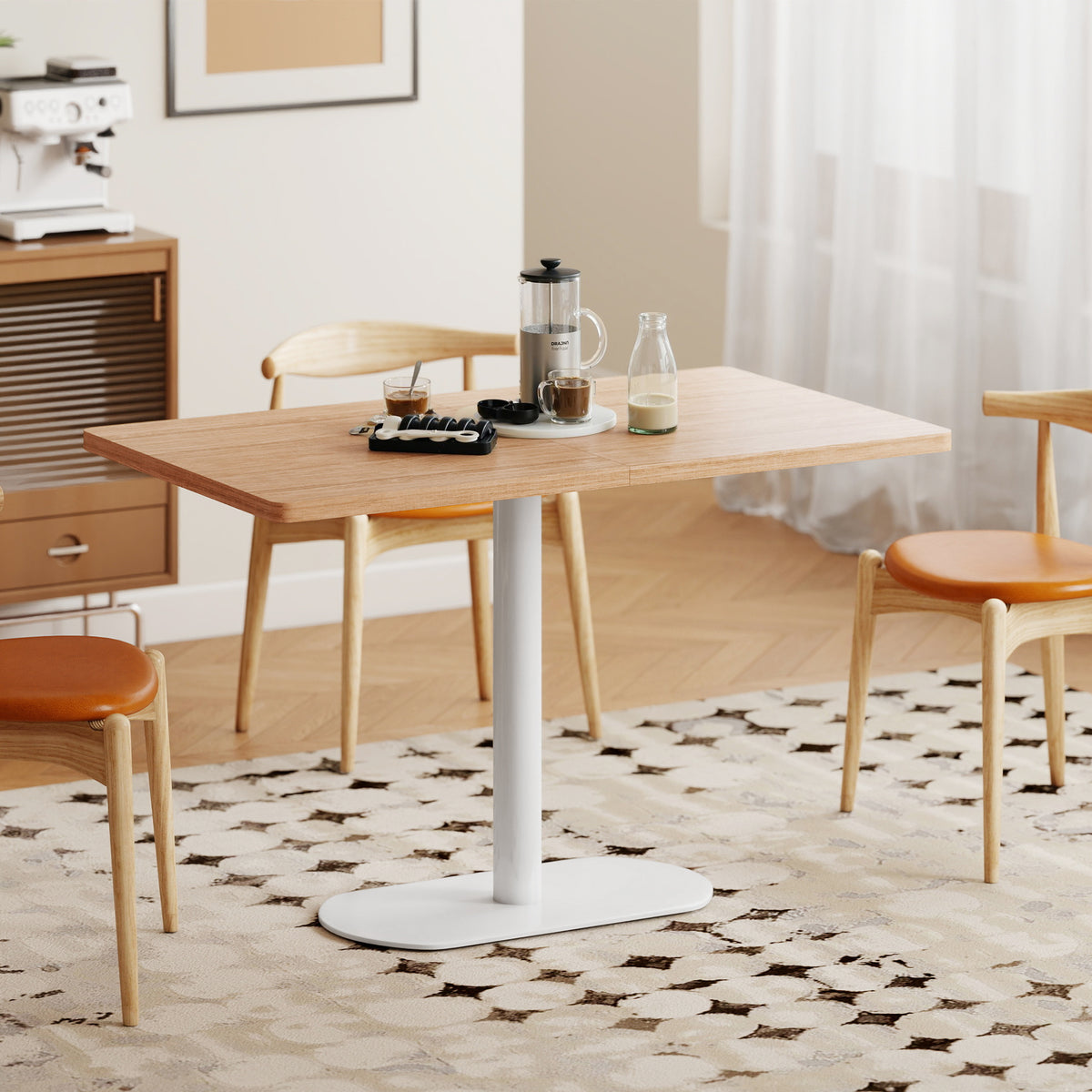Table à manger rectangulaire pour 6 personnes, 120 x 70 x 75 cm, table de cuisine piétement et plateau épais chêne blanc-6