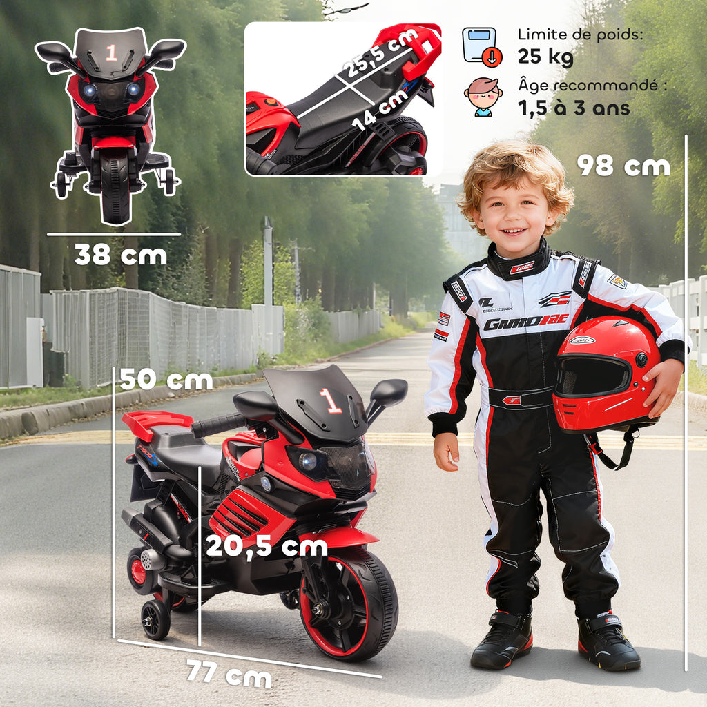 Moto électrique enfants 6 V, voiture électrique enfants avec roues d'entraînement, effets lumineux et sonores, rouge-2
