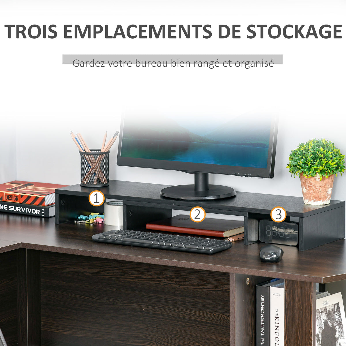 Rehausseur écran PC extensible, longueur réglable de 80-117 cm, pour ordinateur portable, ordinateur, PC, noir-6