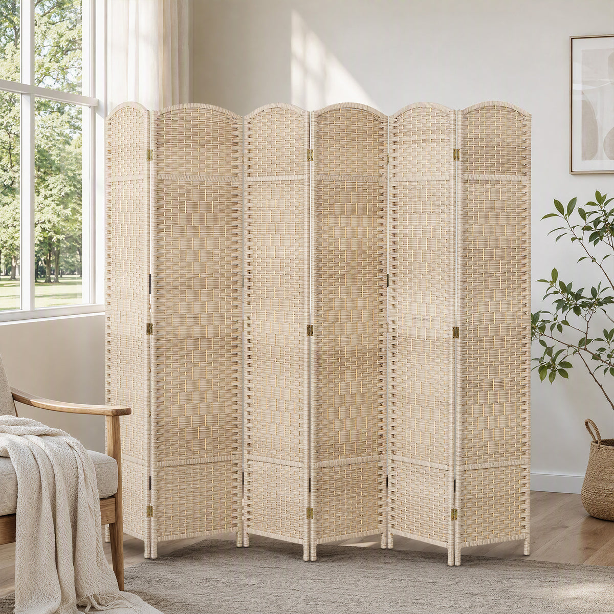 Paravent intérieur en bois 6 panneaux séparateur de pièce pliable pour salon chambre 270 x 180 cm Chêne-3