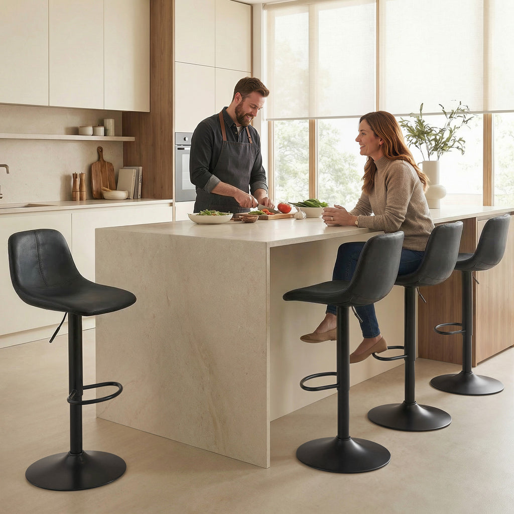 Lot de 2 tabourets de bar, chaises de bar hauteur réglable, dossier et repose-pieds, pivotant 360°, pieds en acier, noir-8