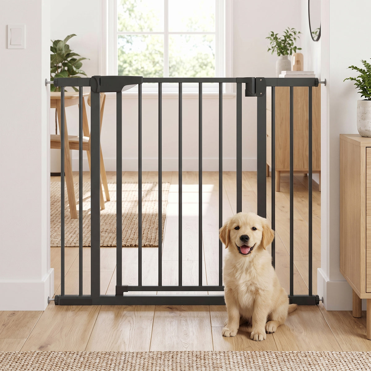 Barrière de sécurité pour chiens et bébés 76 à 102 cm avec extension fixation par pression sans perçage blanc-9