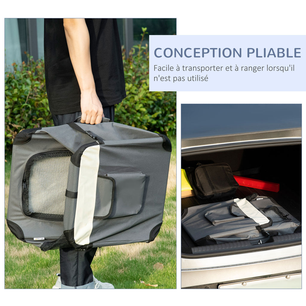 Sac de transport pliable - poignée, 3 entrées zippées, poche - coussin amovible - acier oxford polyester gris noir-5