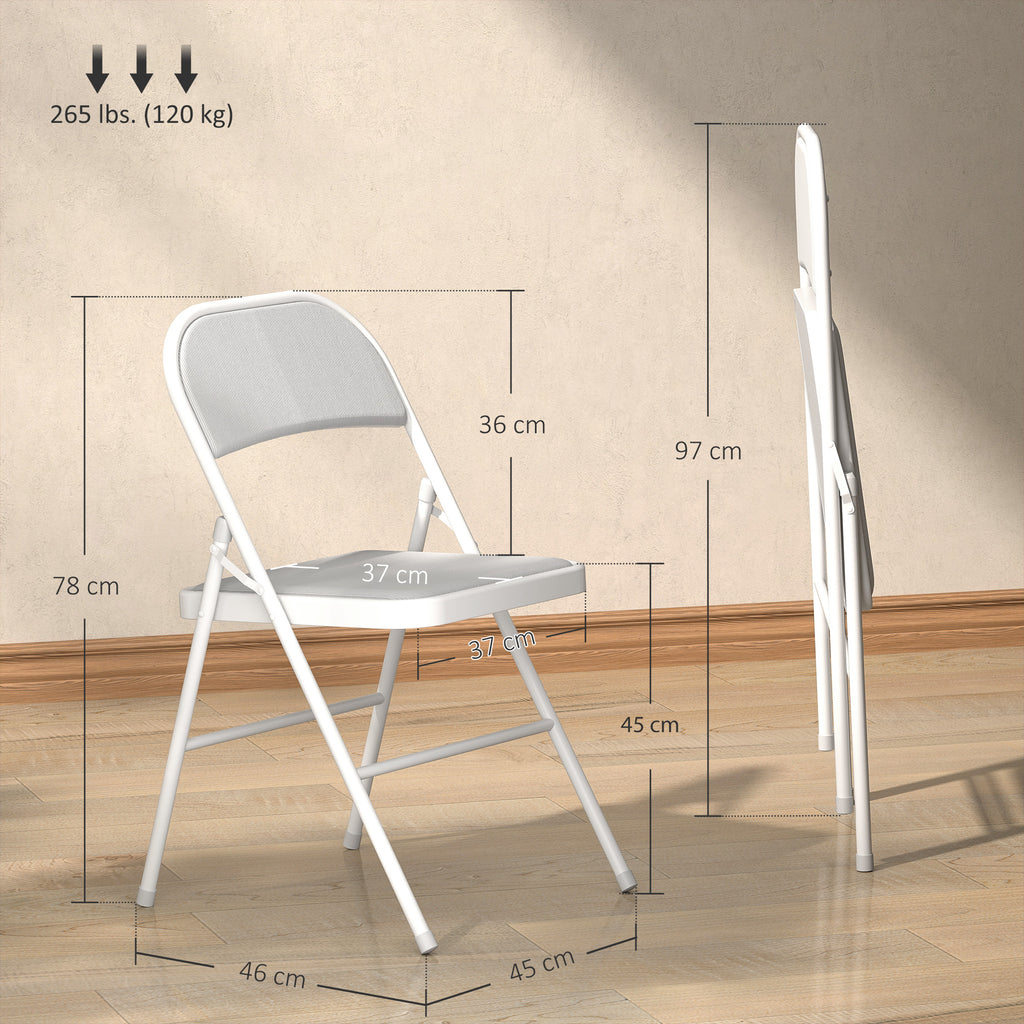 Lot de 4 chaises pliantes chaises de salle à manger portables cadre en acier 45 x 46 x 78 cm blanc-2