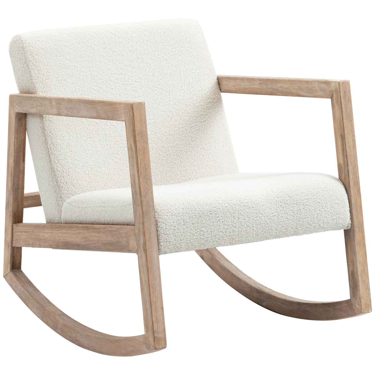 Fauteuil à bascule fauteuil allaitement rocking chair en tissu effet laine bouclée avec pieds en bois massif-0