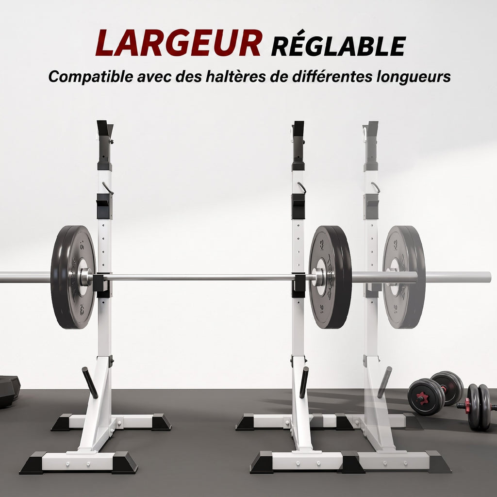 Squat Rack Réglable en Acier, Charge 200 kg, Support pour 3 Barres d'Haltères avec Crochets, 58,5x75,5x136-176cm, Argent-5