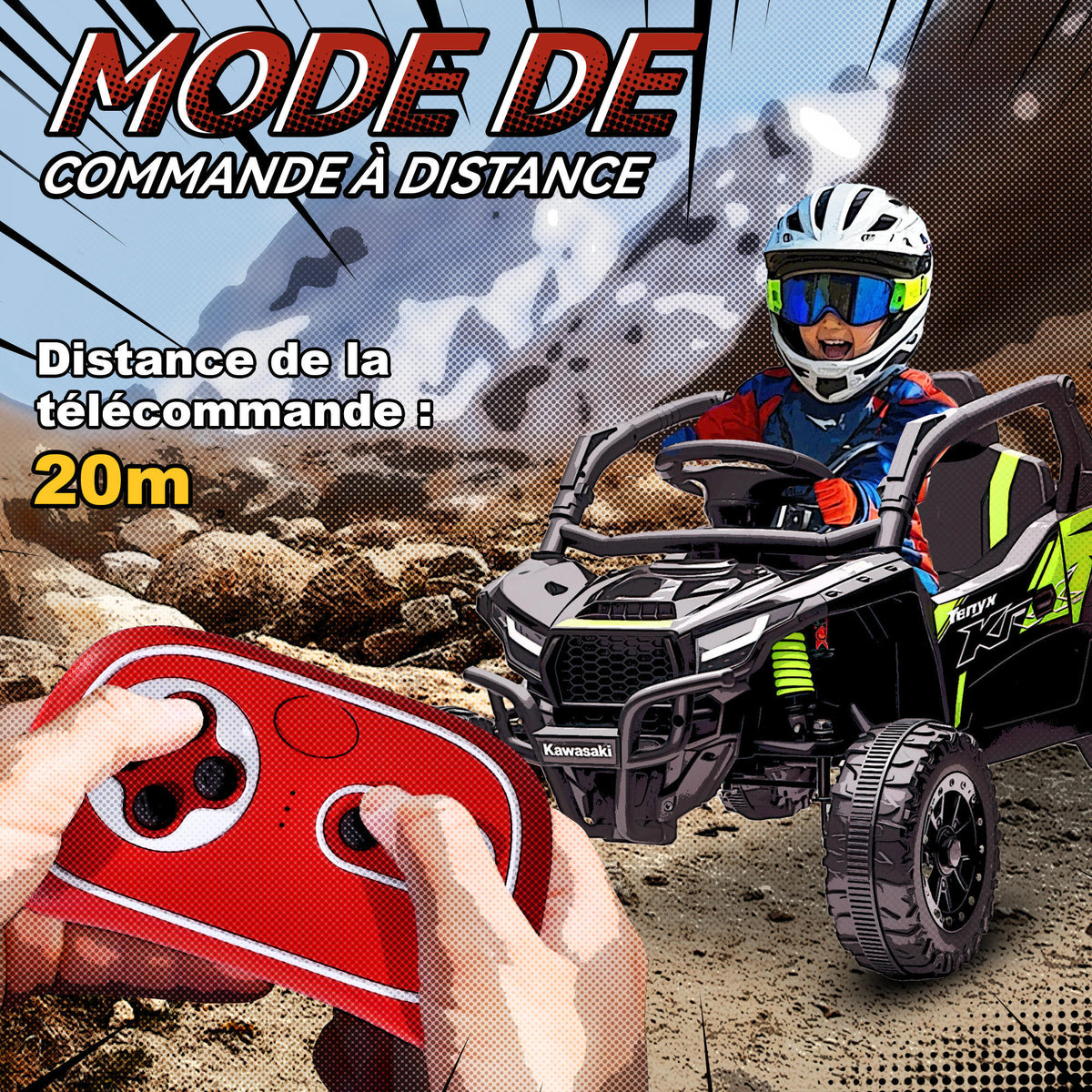 Voiture électrique enfant UTV KAWASAKI TERYX KRX 1000 12 V à 2 moteurs 25 W télécommande 2,4 Ghz 100 x 64 x 56 cm noir-4