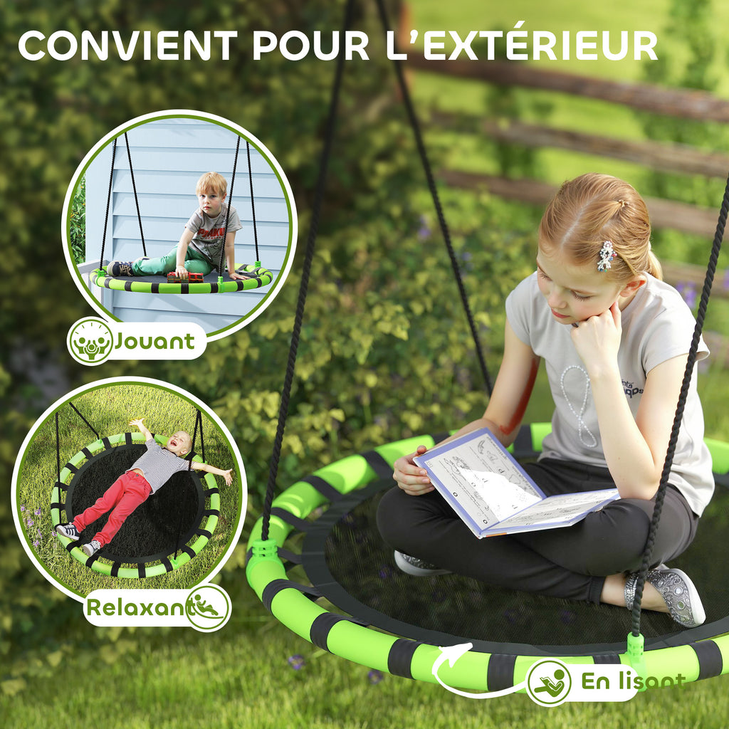 Balançoire nid d'oiseau, balançoire suspendue avec cordes réglables en hauteur, siège rond Ø 100 cm, noir-5