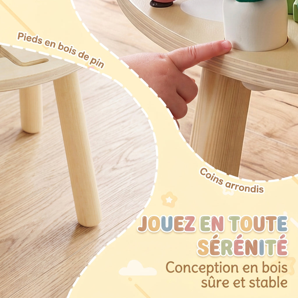Table d'Activités en Bois pour Bébé 1-3 Ans 6 en 1 avec Engrenages, Labyrinthe de Perles, Horloge Rotative et Carottes-4