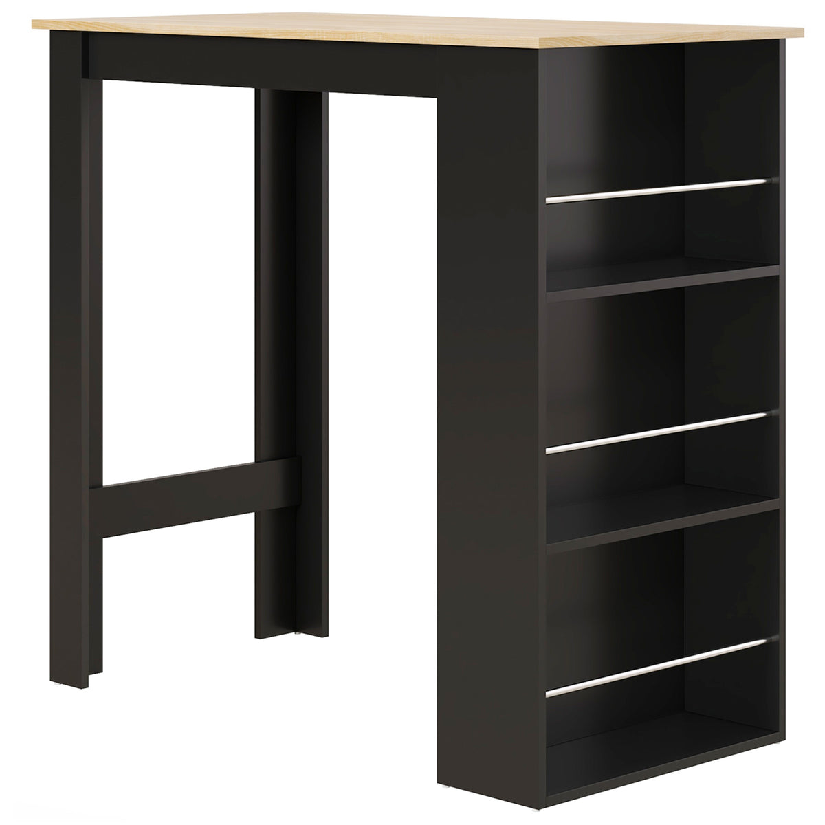 Table de bar table haute de cuisine mange-debout comptoir - dim. 112L x 57l x 106H cm - 3 étagères - noir-0