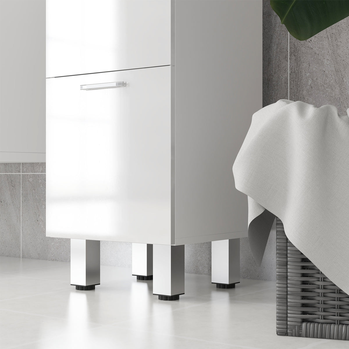 Meuble de salle de bain sur pied - 4 tiroirs et base surélevée, commode salle de bain salon chambre, 30x30x93cm, blanc-8