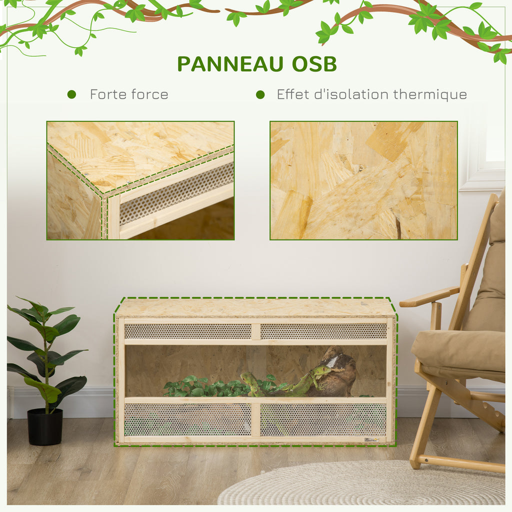 Terrarium en bois OSB pour reptiles avec porte coulissante en verre - 100 x 47 x 47 cm naturel-4