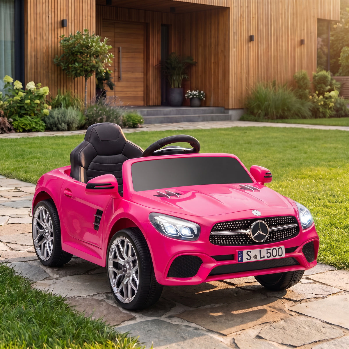 Voiture Électrique Enfants 12V Mercedes-Benz SL500, 3-5 km/h, 2 Moteurs, Télécommande 2,4G, pour 3-5 Ans, Rose-1