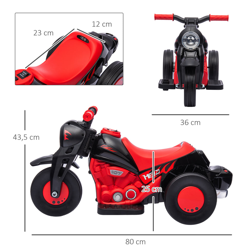 Moto électrique enfants 2-5 ans, 3 roues, 6 V, 3 km/h, avec fonction de bulles, effets lumineux et sonores, rouge-2