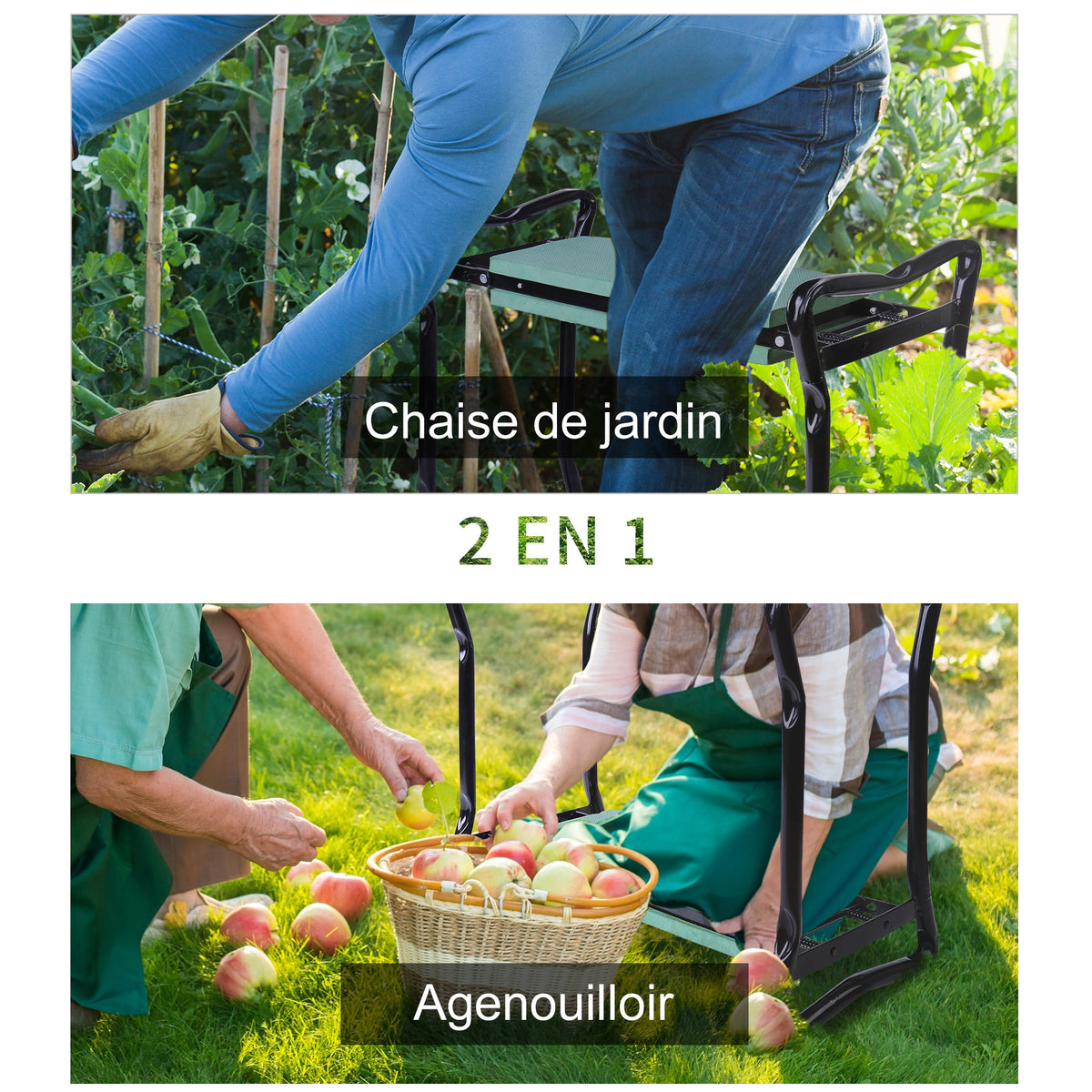 Tabouret de Jardin Pliable agenouilloir de Jardin siège Jardinage avec Coussin Acier EVA Noir Vert-3