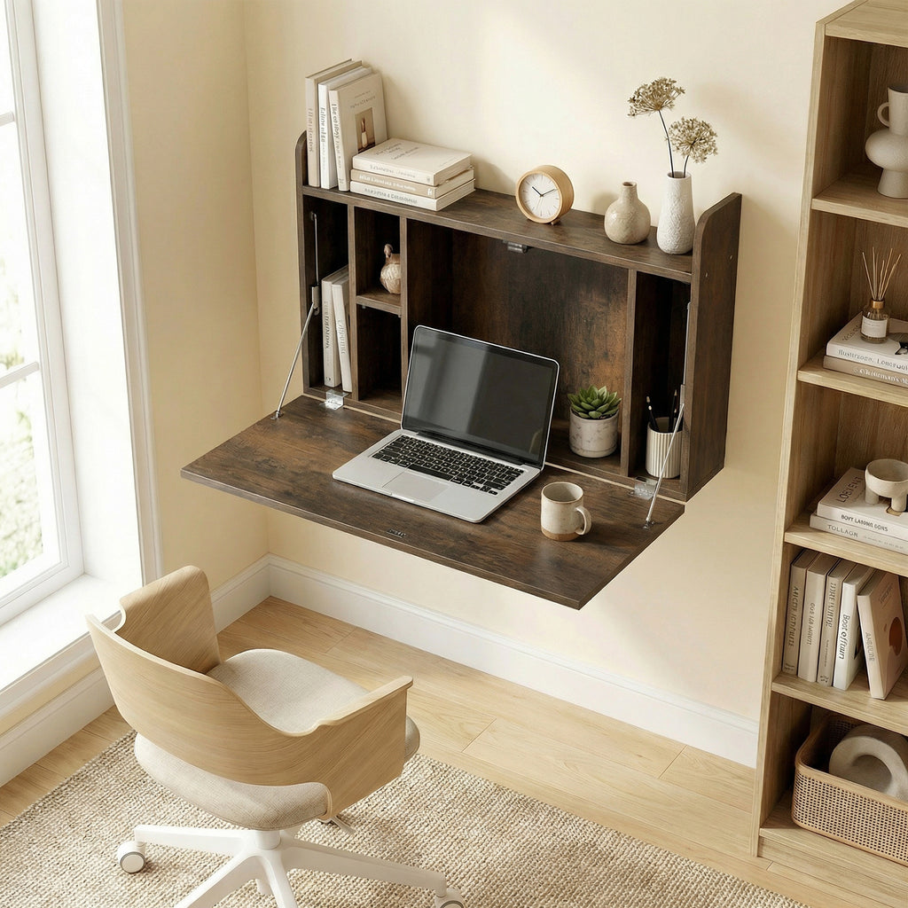 Bureau suspendu table murale table d'ordinateur murale et tablette rabattable avec rangements - 77 x 20 x 51 cm-9