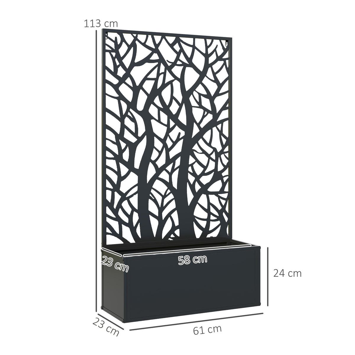 Jardinière avec treillis, bac à fleurs pour plantes grimpantes, légumes, fleurs en métal 61 x 23 x 113 cm noir-2