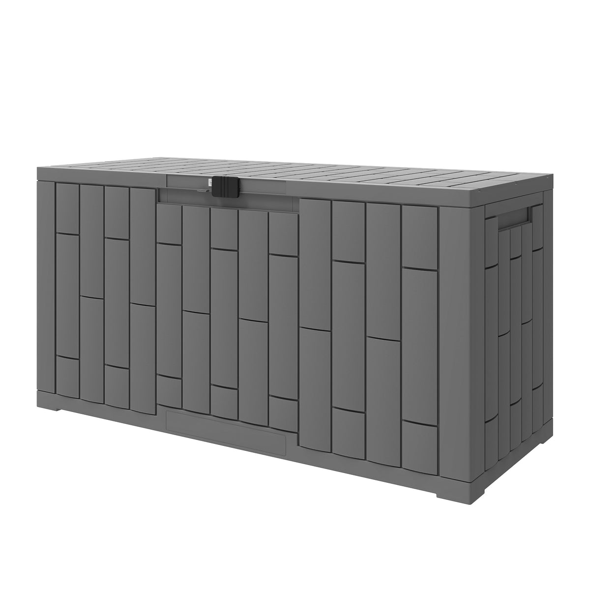 Coffre de Rangement Extérieur 227 L Verrouillable avec Vérin à Gaz, Aspect Bois, 106,5x43x54,5cm, Gris-0