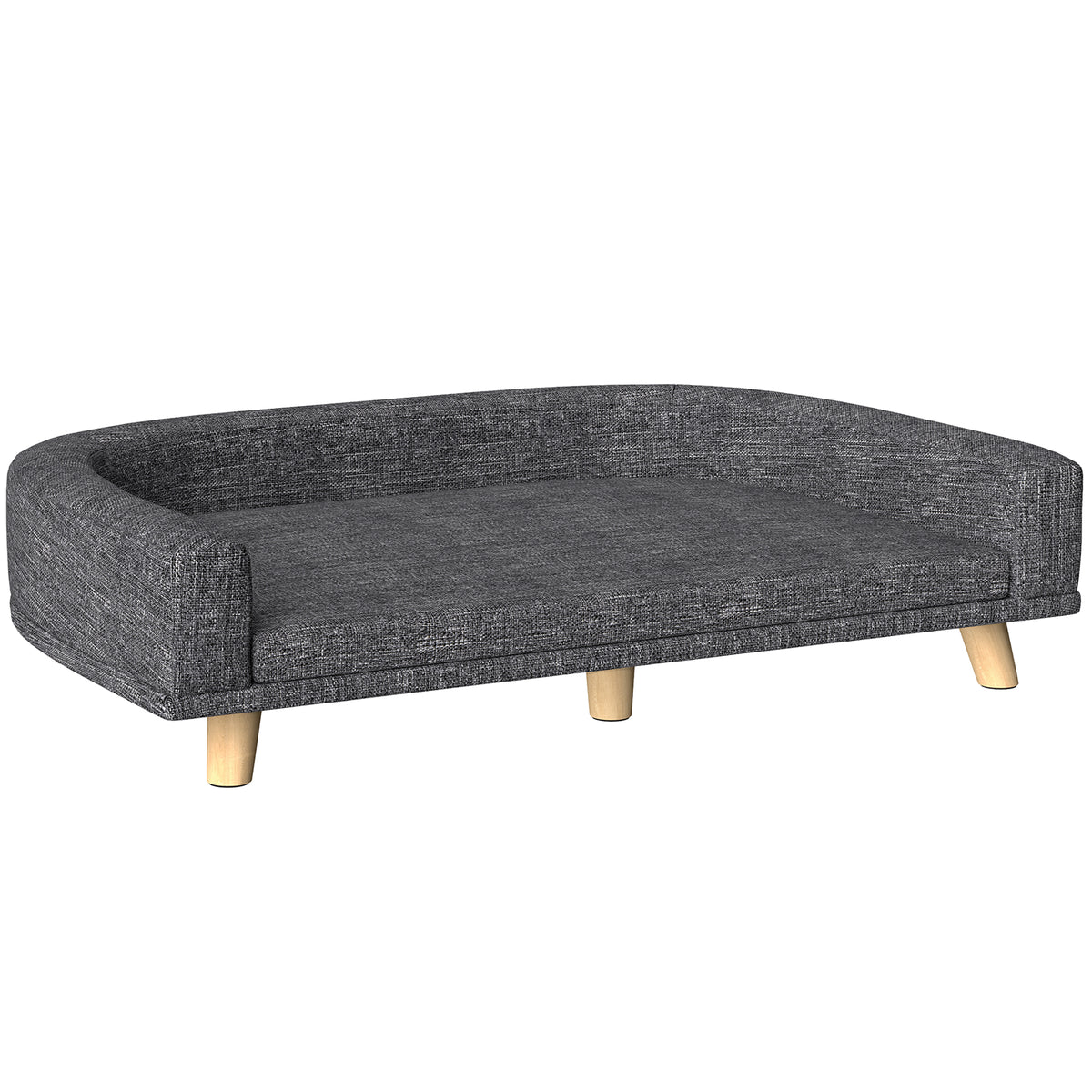 Canapé Chien Grand Lit surélevé pour Chien Coussin Lavable Cadre en Bois Tissu Polyester 98 x 67 x 25 cm Gris Foncé-0