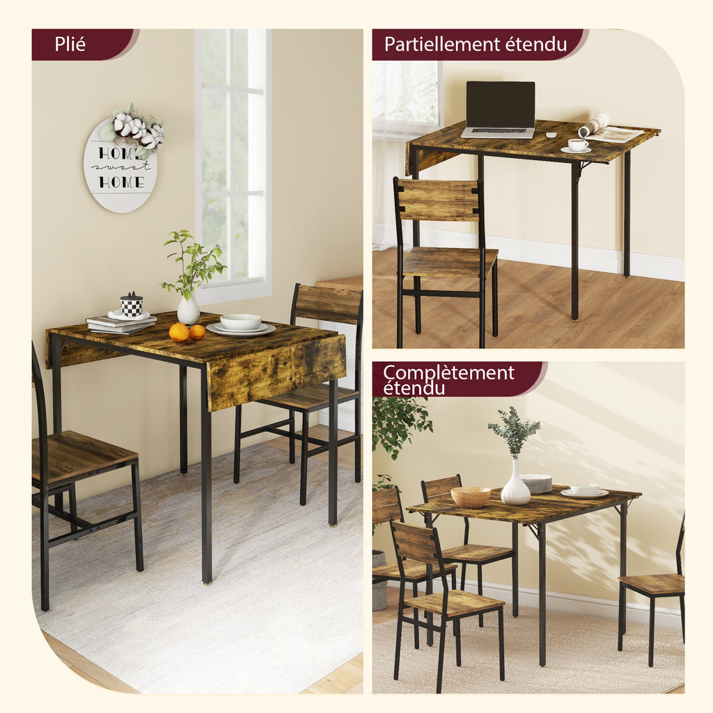 Table de salle à manger avec 2 rabats style industriel, extensible, table à abattant pour 2-4 personnes-3