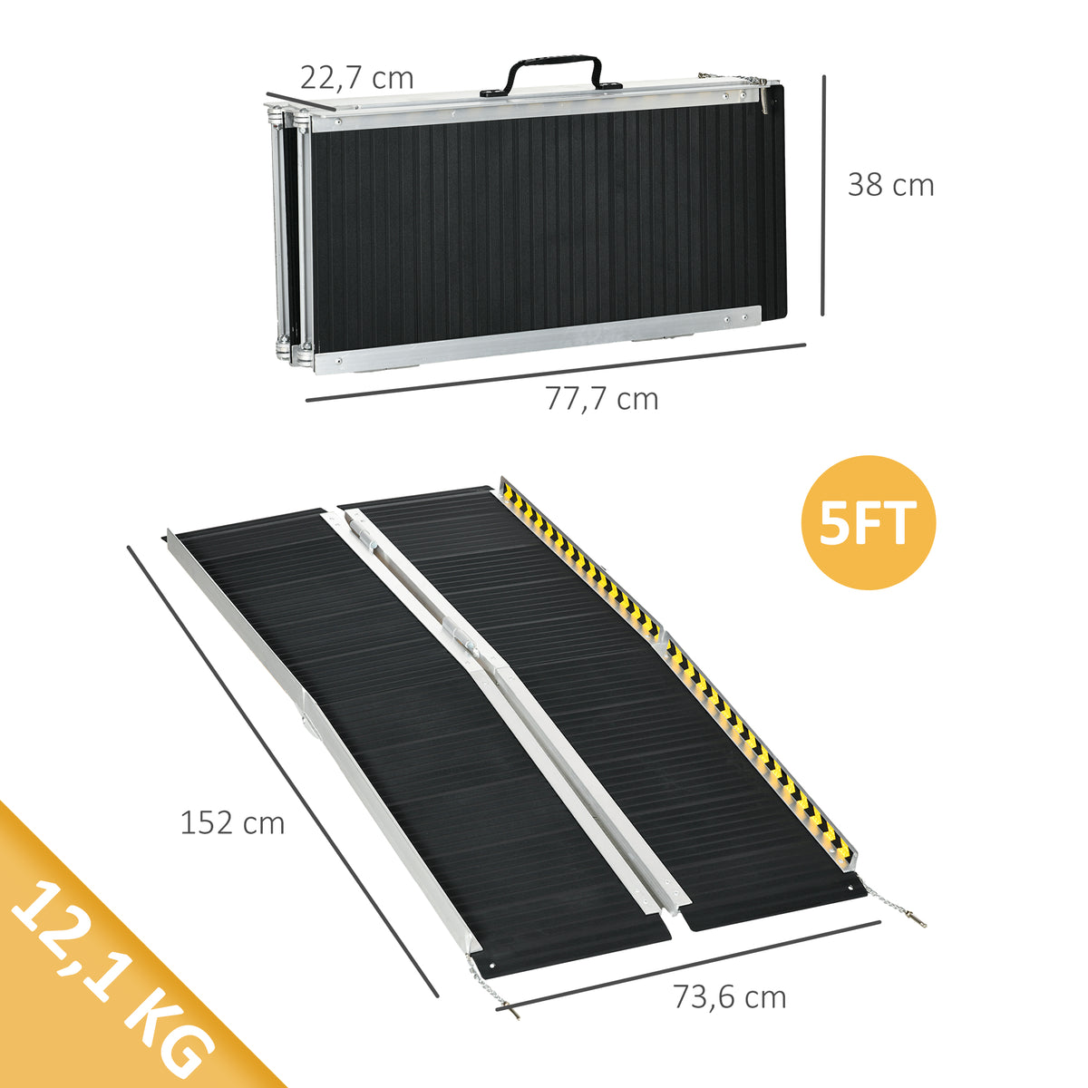 Rampe de chargement rampe d'accès pour fauteuil roulant scooter pliable antidérapante avec bordures de sécurité noir-2