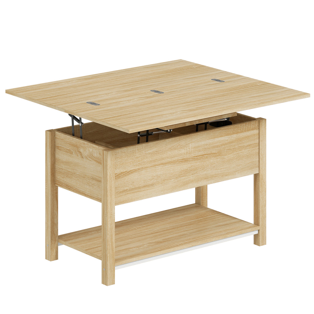 Table basse relevable et extensible table de salon avec compartiment caché étagère ouverte 100x45x50,5cm bois naturel-0