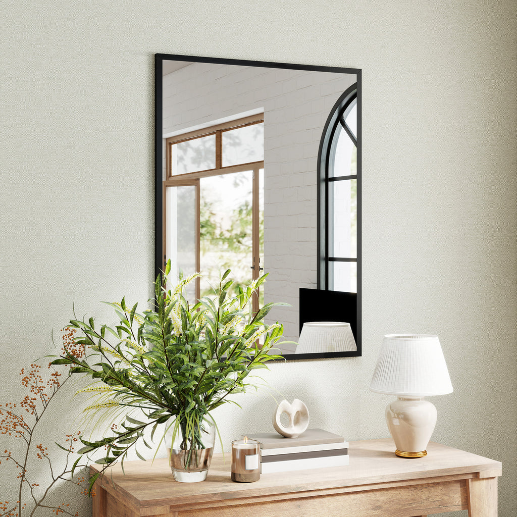Miroir mural rectangulaire 76 x 101 cm, cadre en bois noir, idéal pour la salle de bain, salon ou chambre-7