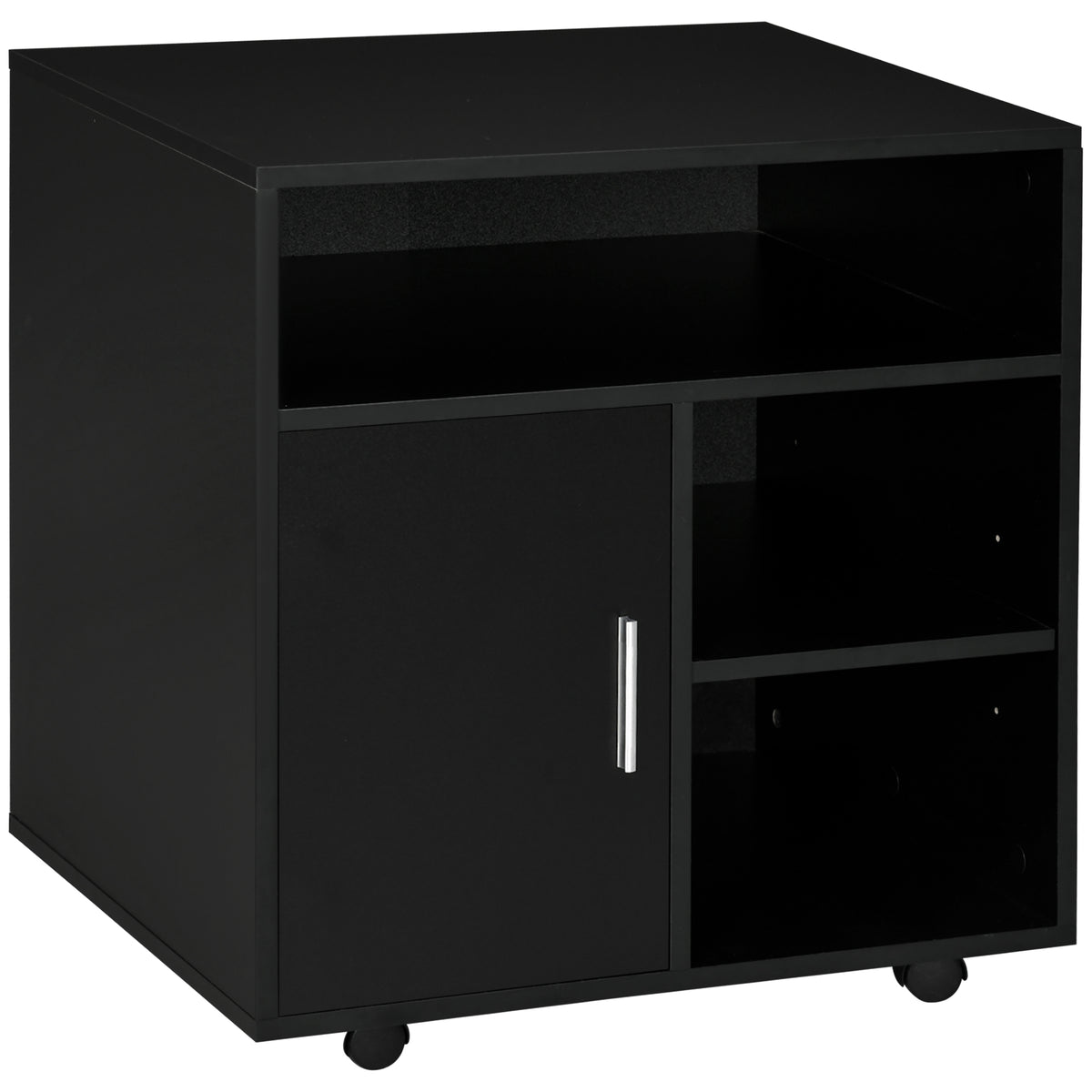 Support d'imprimante organiseur bureau caisson placard porte 3 niches + grand plateau panneaux particules noir-0