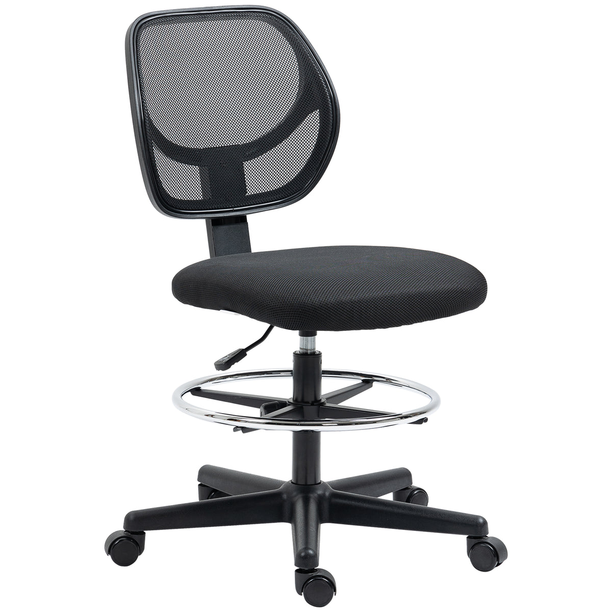 Chaise de bureau assise haute en maille hauteur réglable 50-70 cm avec repose-pied pivotant 360° noir-0