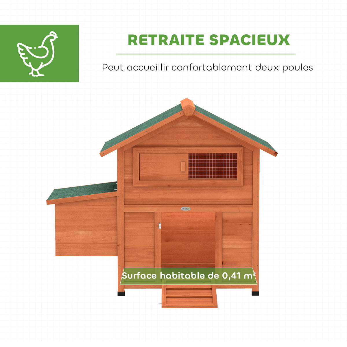 Poulailler avec Pondoir et Perchoir Toit en Bitume Étanche et Fenêtre de Ventilation Bois 113,5x67,5x95,5cm Orange-3