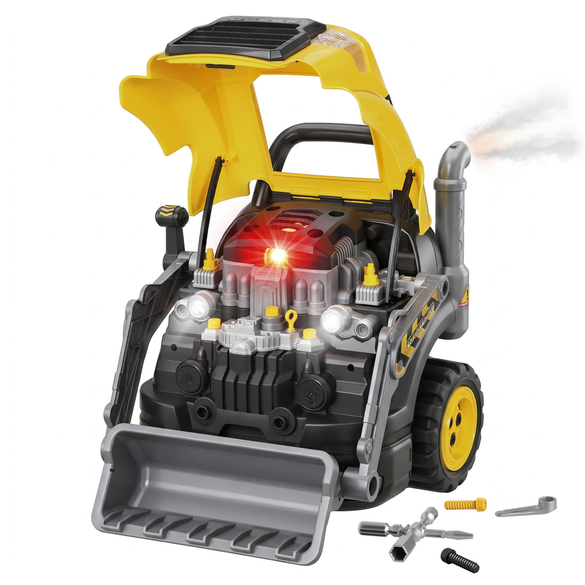 Jouet Moteur de Camion et Pelle pour Enfants, Camion Mécano, Volant, Effet de Brume, Sonores et Lumineux, 3-6 Ans, Jaune-0