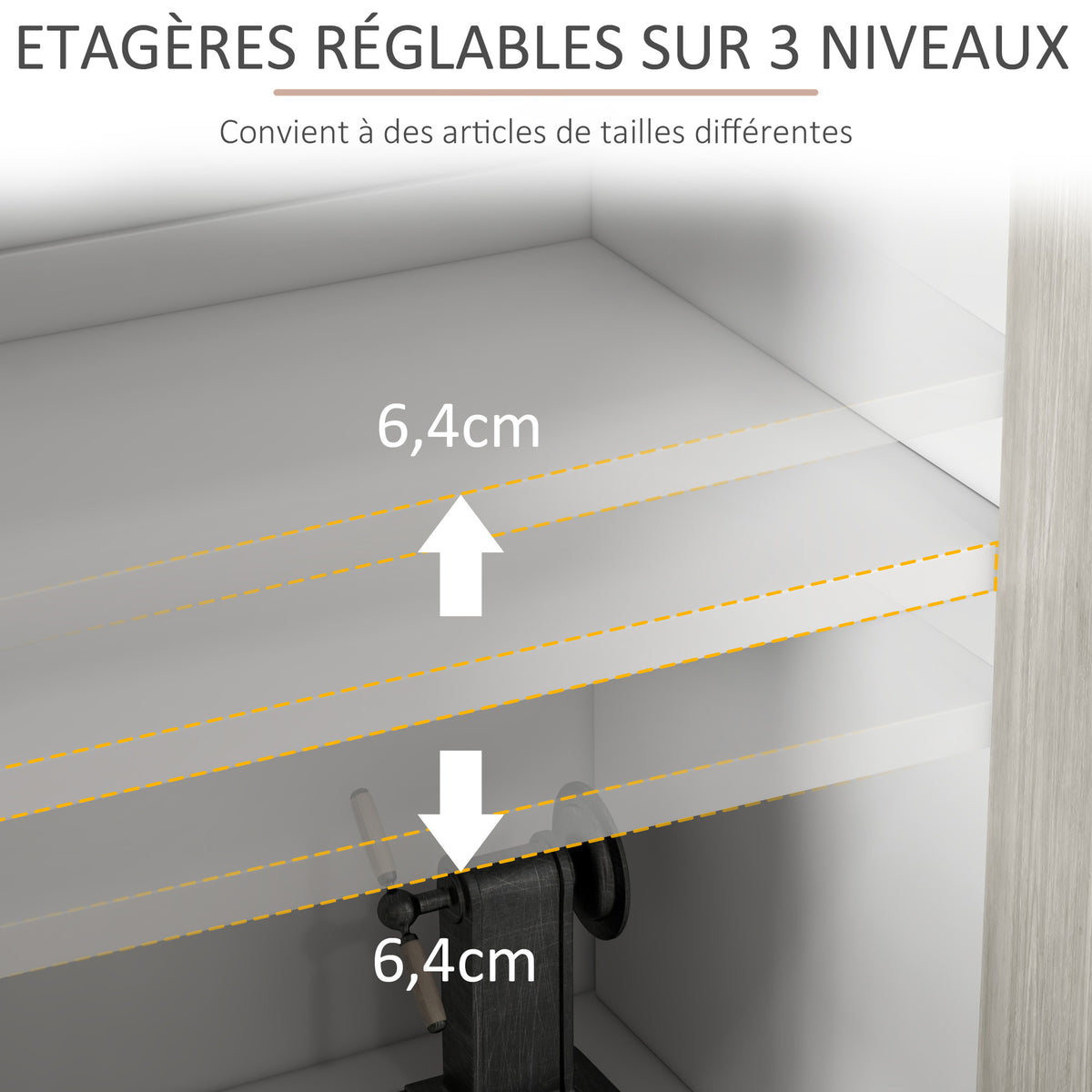 Buffet de cuisine meuble de rangement 2 placards avec étagères réglables, 121 x 37 x 75 cm, blanc et aspect bois gris-4