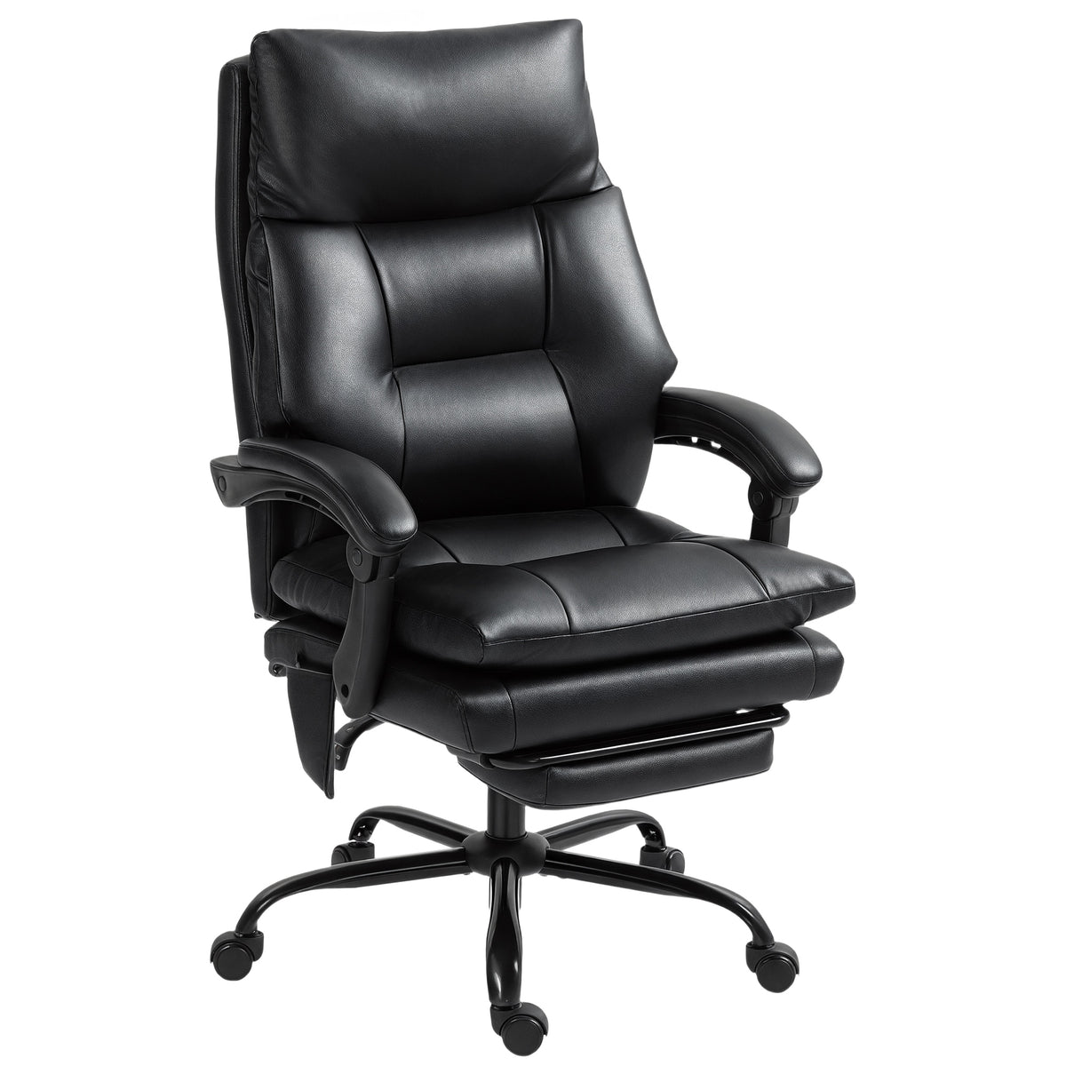 Chaise bureau ergonomique fauteuil de bureau en PU soutien lombaire gonflable dossier inclinable hauteur réglable noir-0