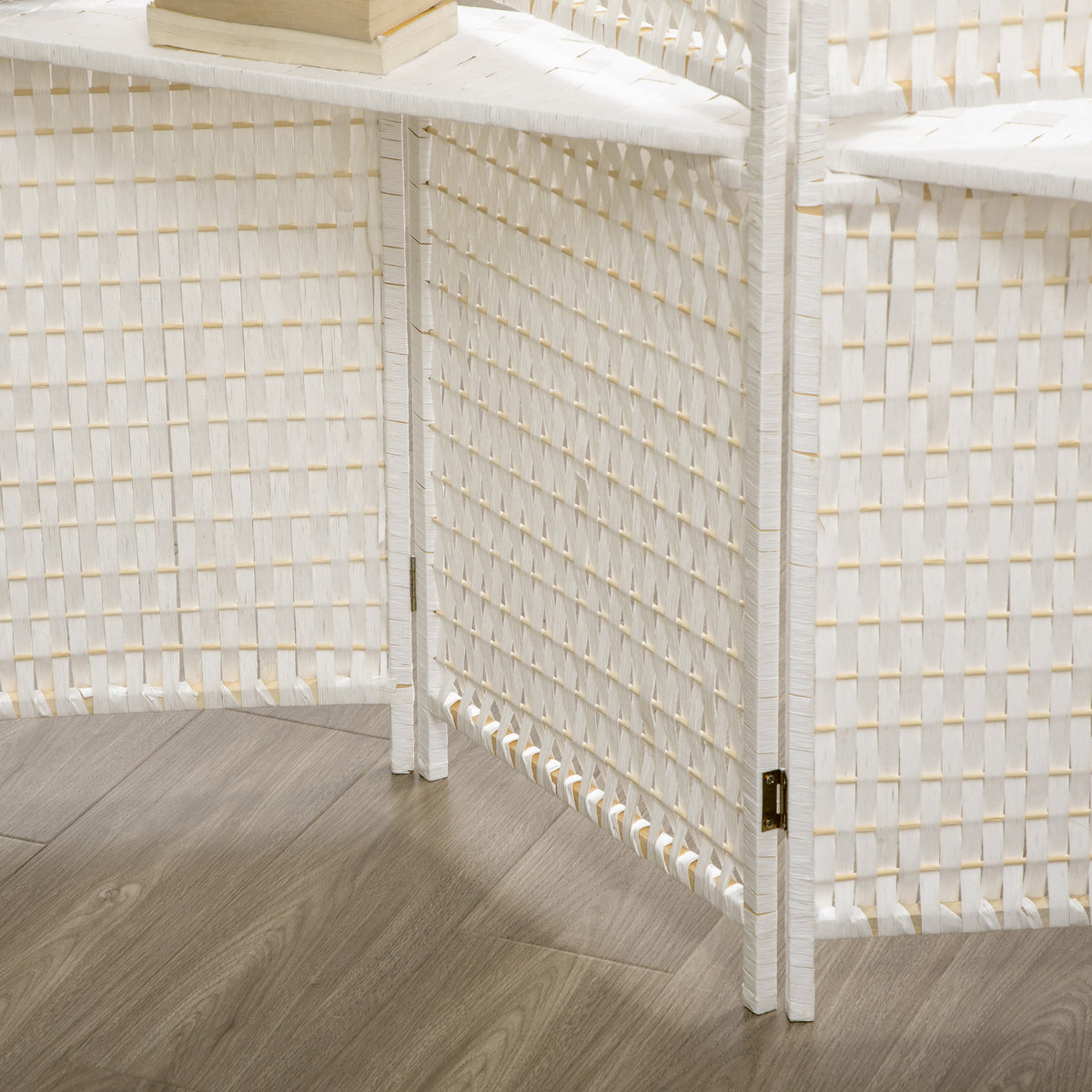 Séparateur de pièces 4 panneaux 2 étagères pliables blanc paille-8