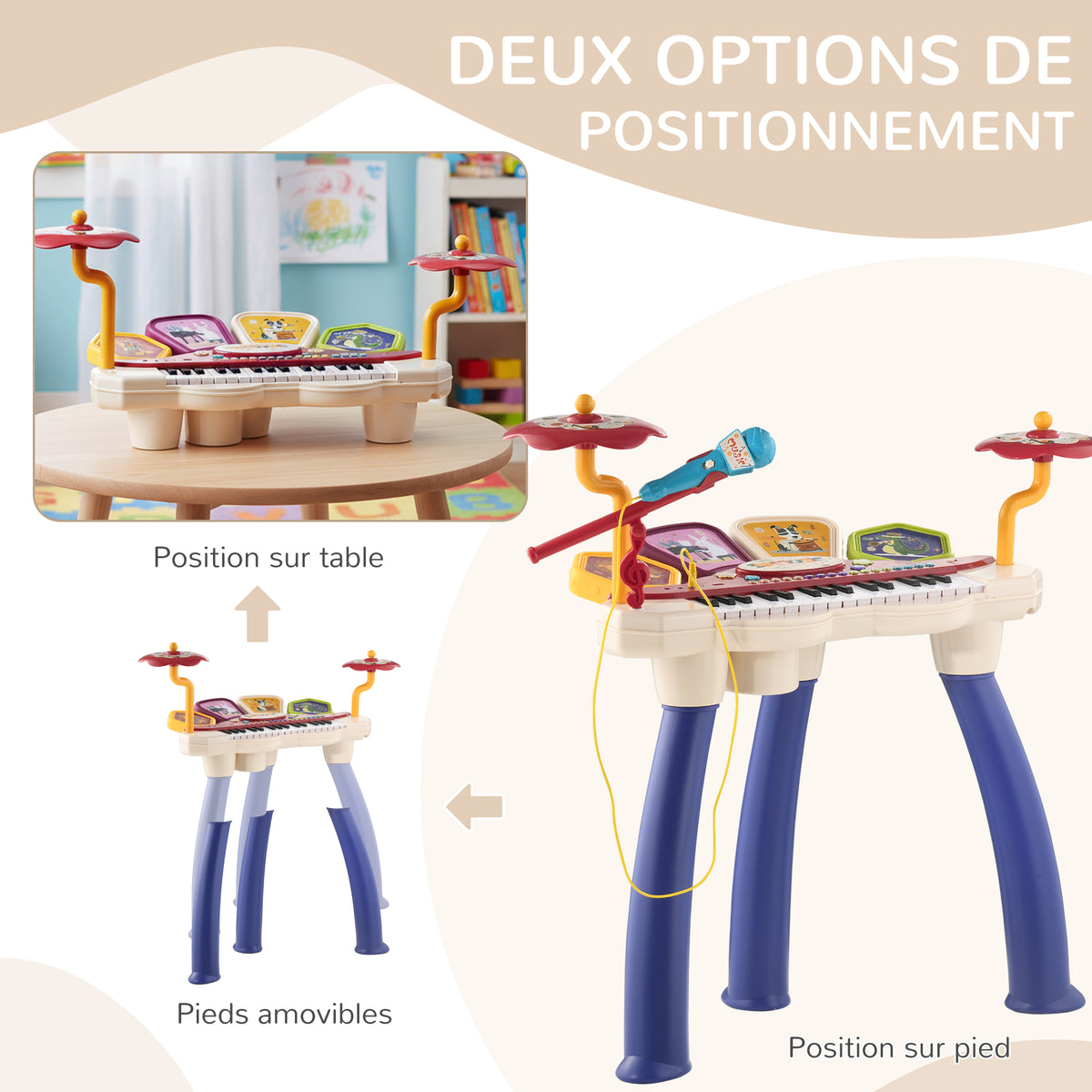Ensemble de musique 2 en 1 pour enfant piano et batterie électronique avec micro et tabouret-8