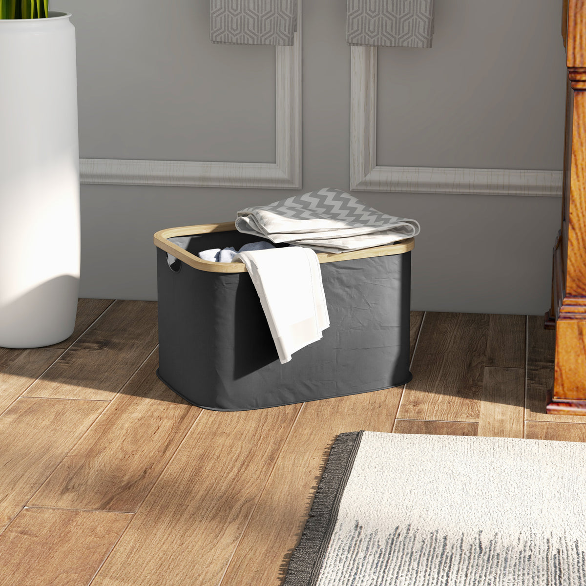 Panier à linge pliable 36 L corbeille linge sale avec poignées rainurées pour salle de bain chambre à coucher buanderie-1
