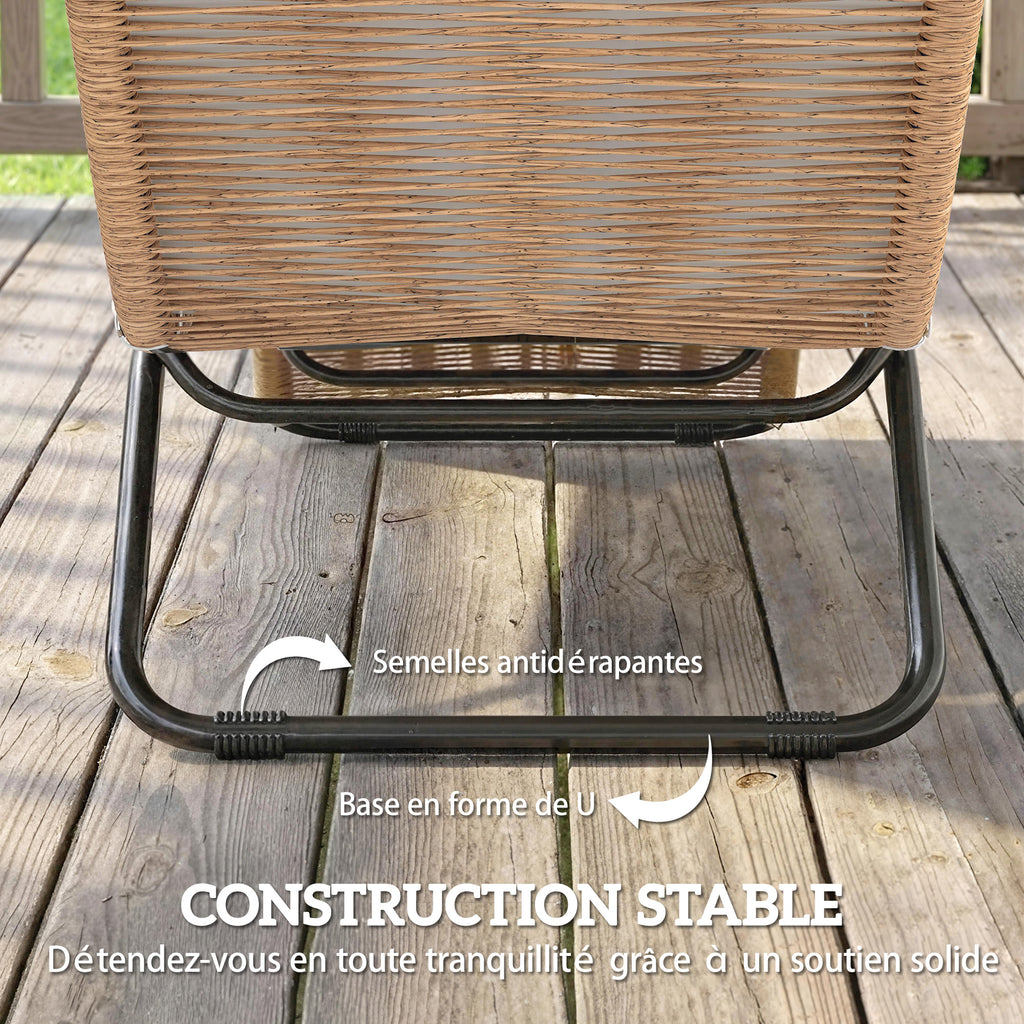 Bain de soleil en résine tressée transat de jardin design en S courbe naturelle structure robuste acier coussin crème-6
