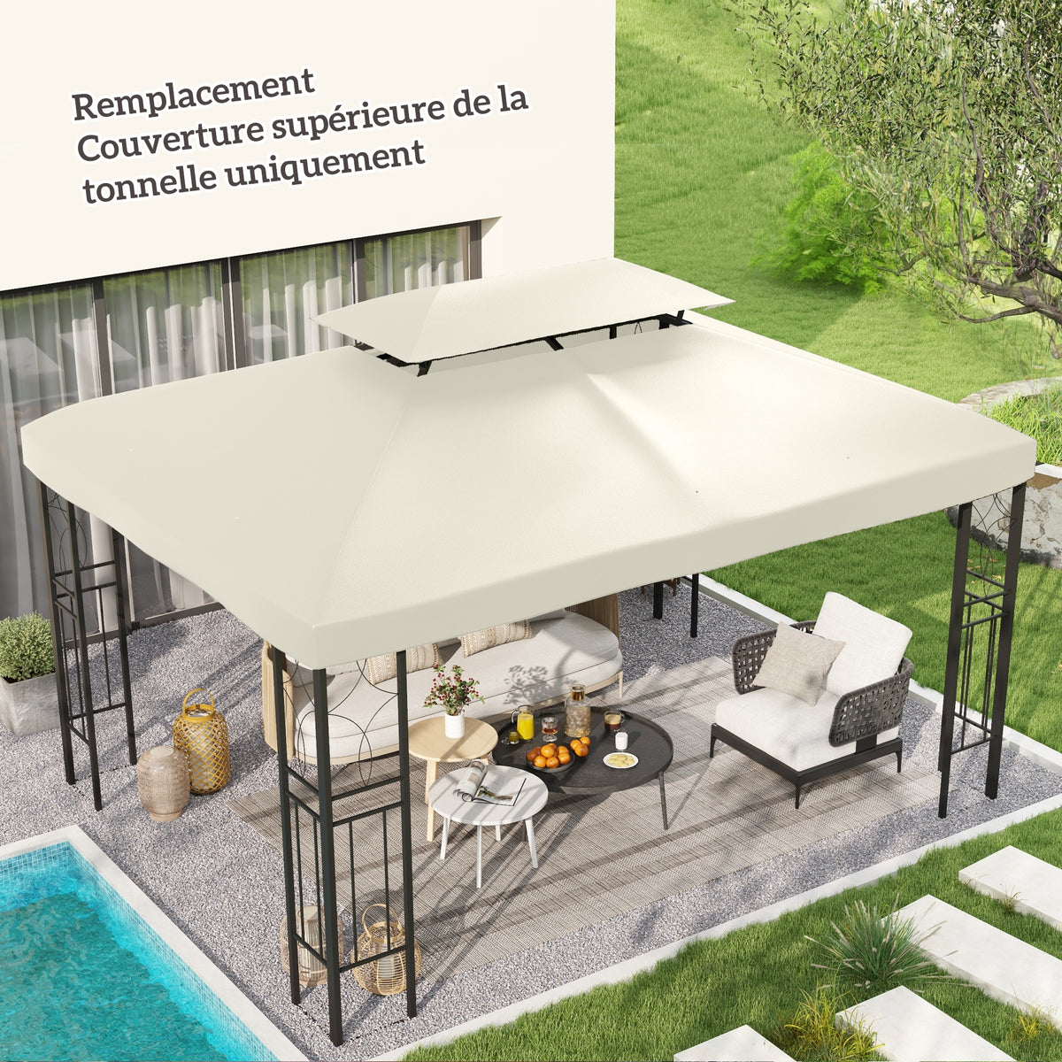 Toit de Rechange pour Tonnelle Crème 3 x 4 m-1