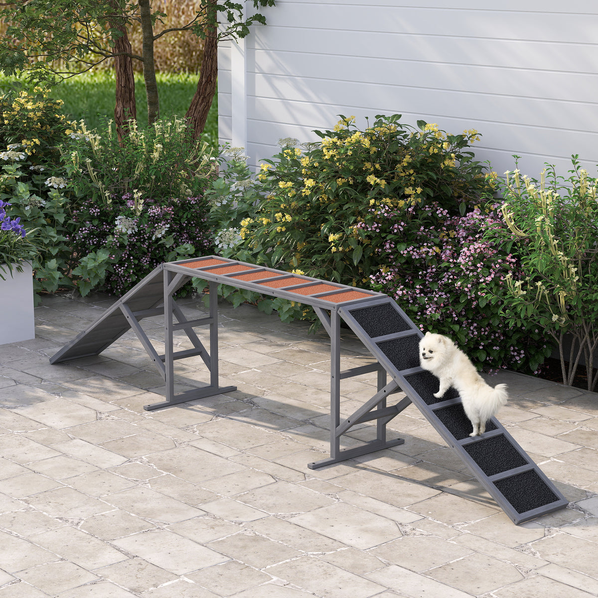 Rampe d'agilité pour chien, équipement d'agilité pour chiens, barres de sécurité surface antidérapante 335x55x60cm gris-1