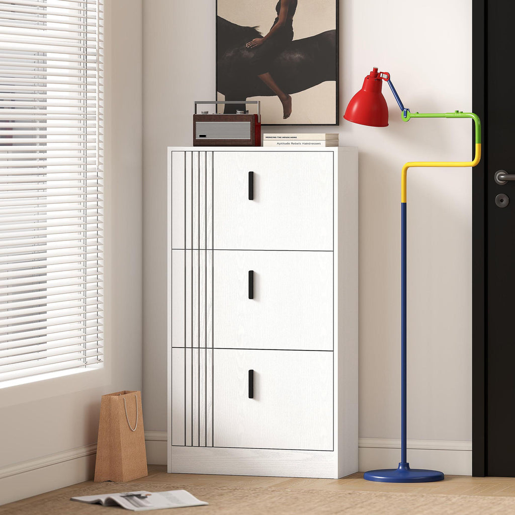 Meuble à chaussures armoire à chaussures à 3 abattants 18 paires grande capacité en bois 63 x 24 x 117 cm blanc-7
