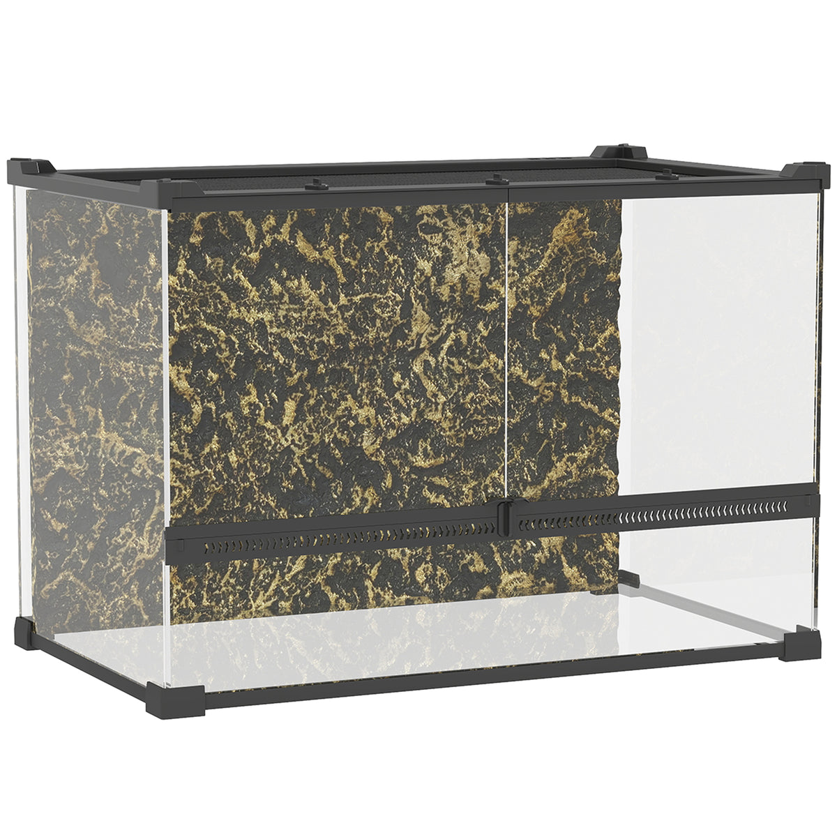 Boîte à Reptiles avec Panneau de Fond, Fermeture Sécurisée Par Rotation, Ventilation Frontale, 50x30x35cm, Noir-0