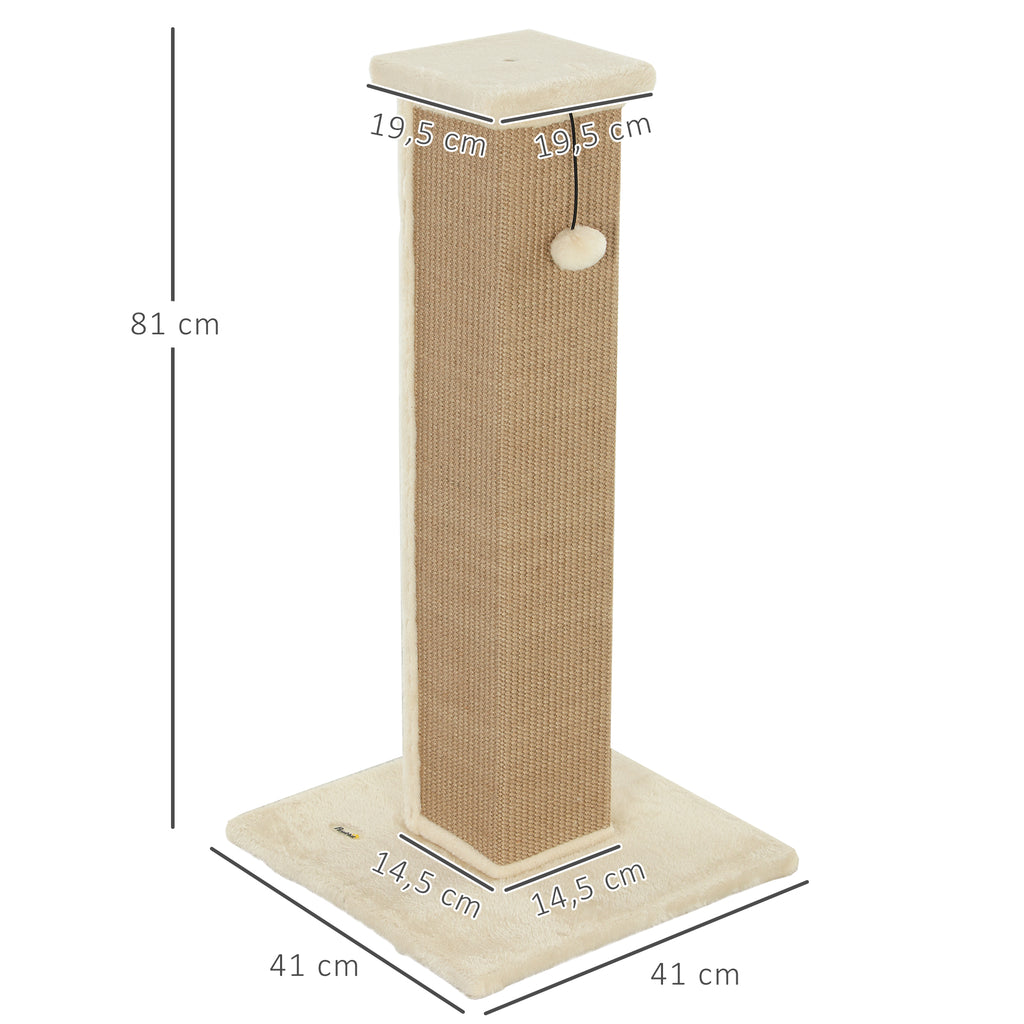 Griffoir pour chat poteau griffoir chat en sisal et peluche, boule suspendue base stable 41 x 41 x 81 cm beige-2