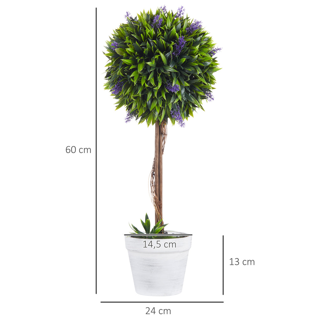 Lot de 2 plantes Artificielles avec fleurs de lavande, tronc et pot inclus - hauteur 60 cm vert-2
