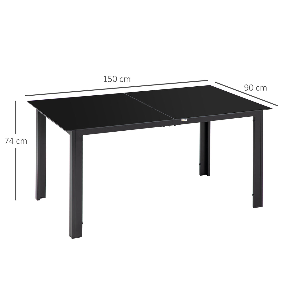 Table de jardin rectangulaire en aluminium et plateau en verre trempé - 6 personnes 150 x 90 x 74 cm noir-2