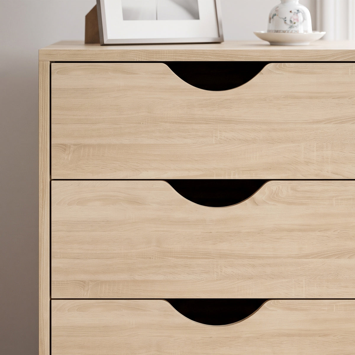 Caisson bureau mobile, meuble rangement sur roulettes avec 5 tiroirs, bois, 40 x 40 x 67 cm, chêne-8