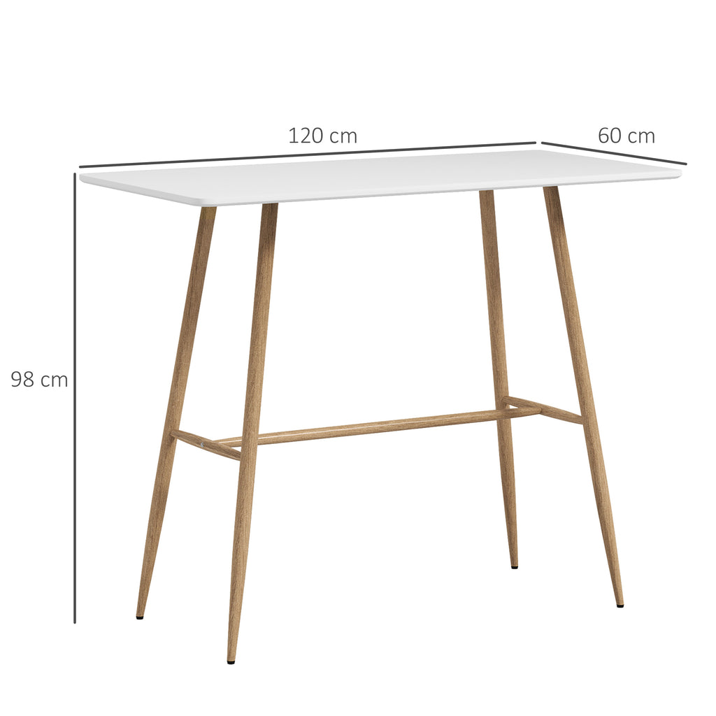 Table de bar rectangulaire 4 personne pieds en acier effet bois assemblage facile 118 x 58 x 98 cm blanc-2